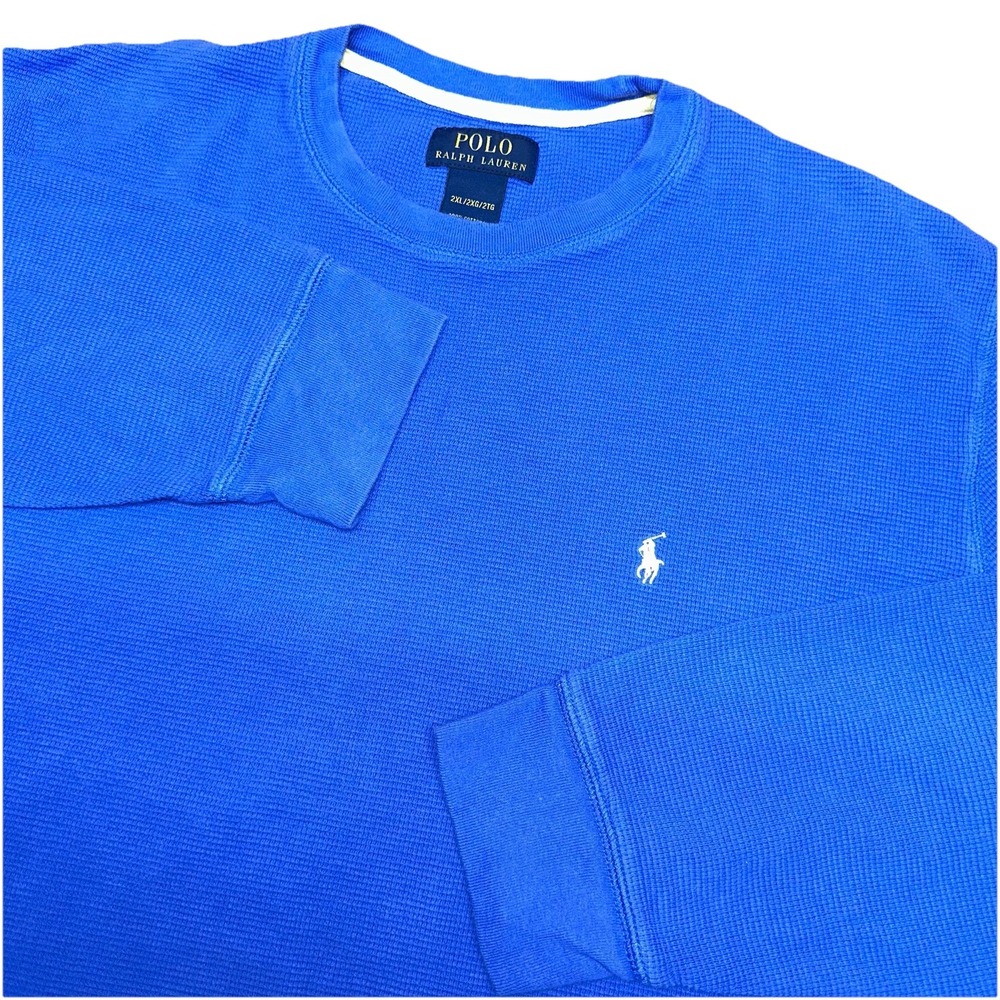 Polo Ralph Lauren Blue Waffle Knit Cotton Thermal‎ Crewneck Pony Shirt Men's 2XL